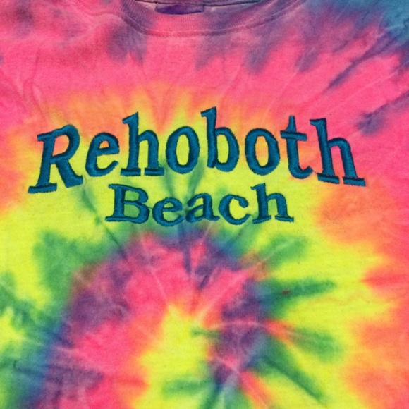 Gildan Tie Dye Neon Embroidered Rehoboth Beach Short Sleeve Tee Girls L NWOT - Picture 3 of 6